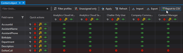 Quick option to export Field Level Security configuration into a csv report