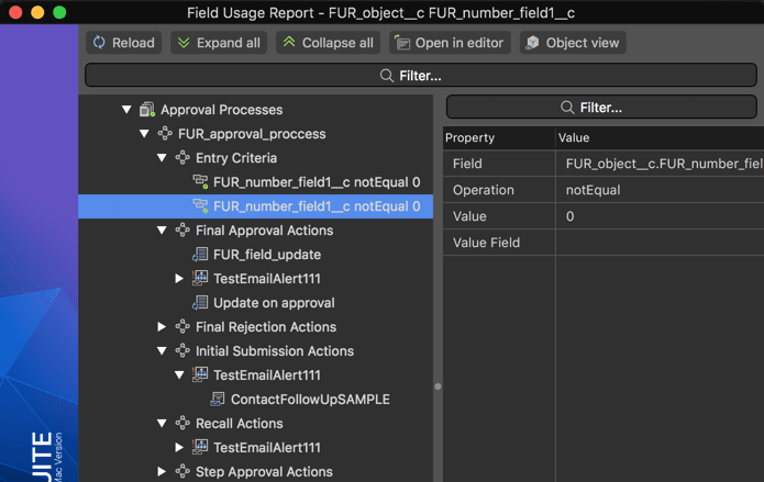 Approval Processes information in the Field Usage Report