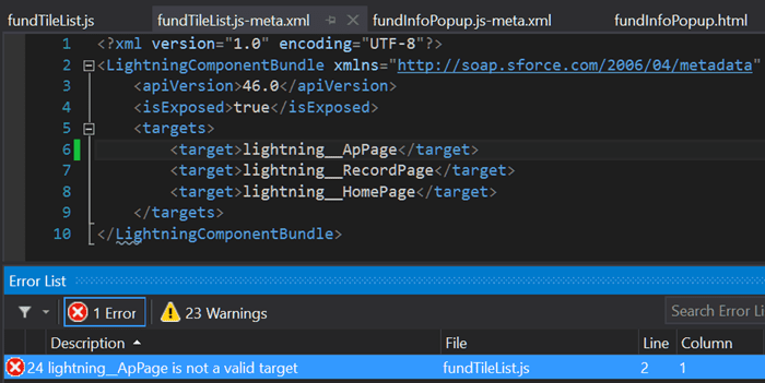 LWC error shown in the Error List in The Welkin Suite