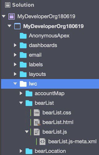 Lightning Web Components shown in the Solution pad on Mac