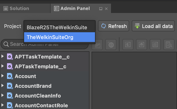 Switching between multiple projects in the Admin Panel