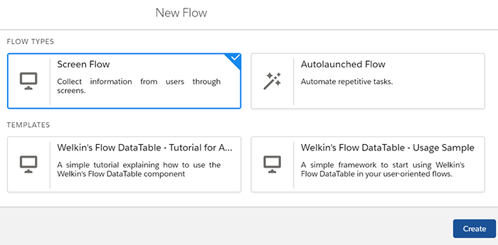 Welkins Data Table for Flows built-in templates